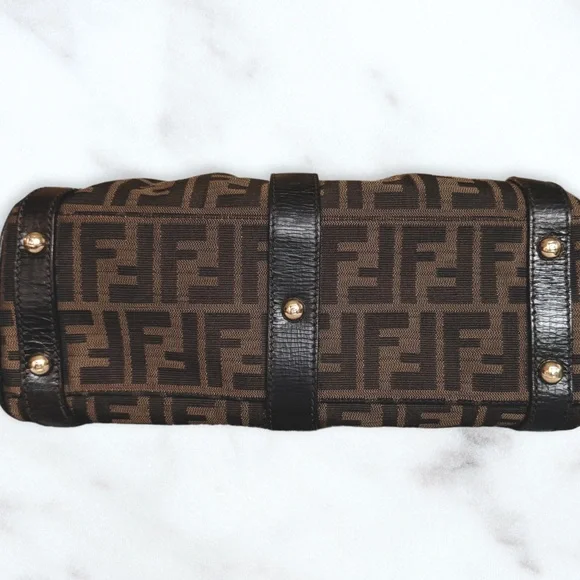 Authentic Vintage Fendi Magic Bag Canvas Dark Brown Leather Trim Y2K 2000s Clean - Picture 6 of 10